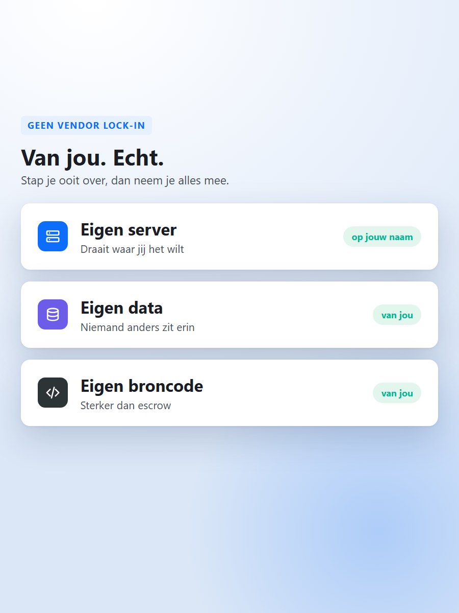 Van jou, echt: eigen server, eigen data, eigen broncode